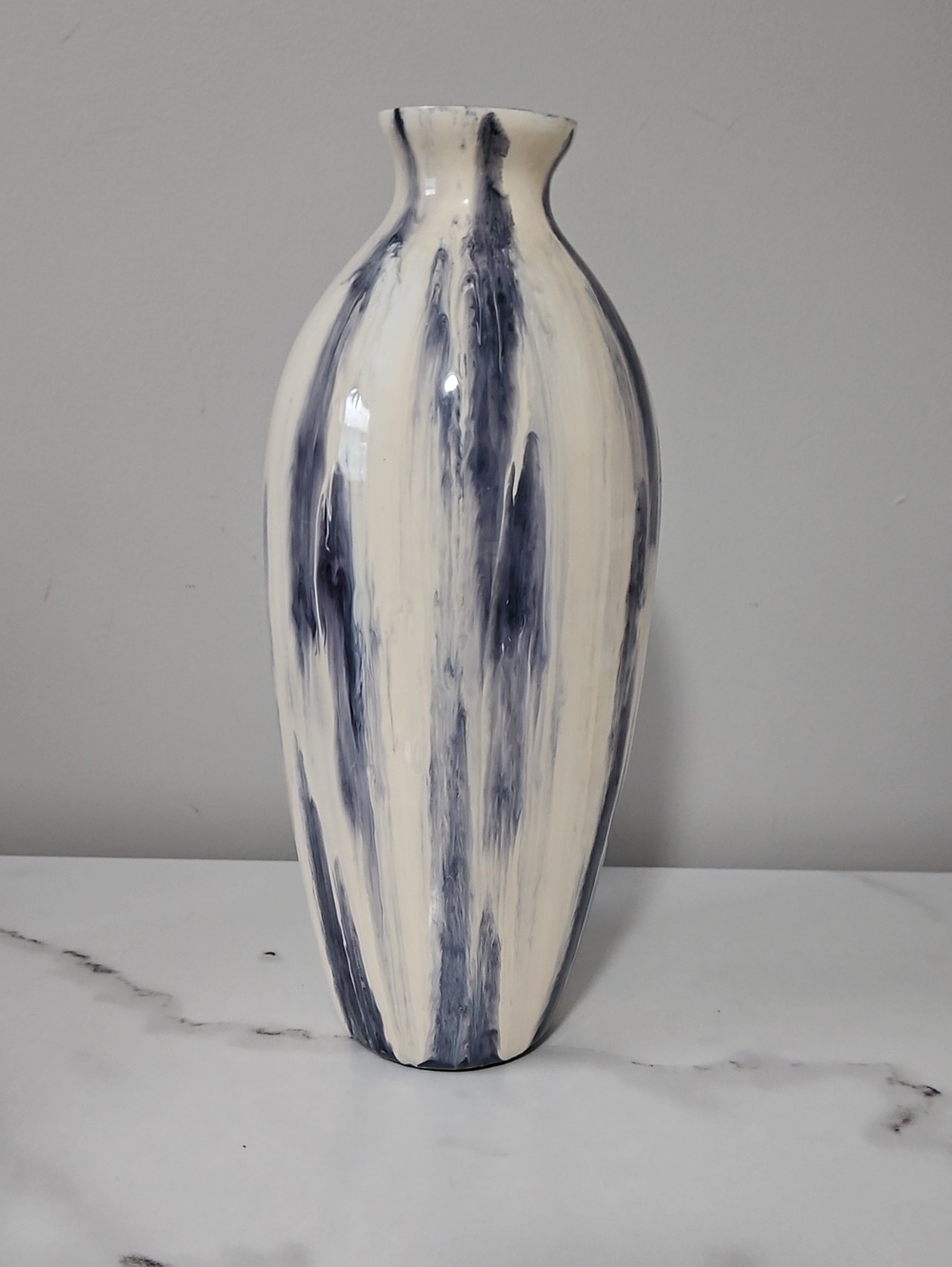 Blue & White Glass Vase (12")